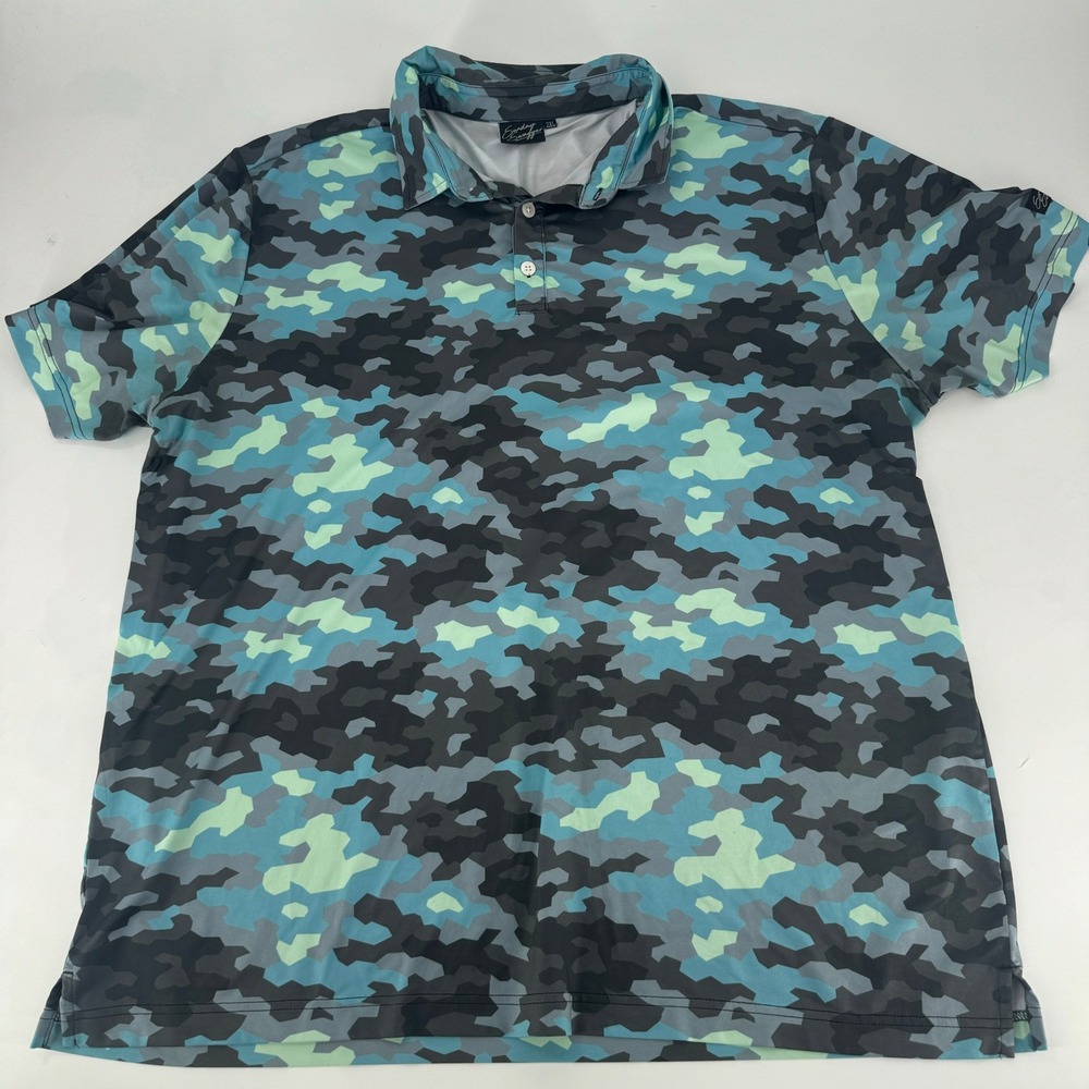 Sunday Swagger Mens 2XL Blue Green Digital Camo Golf Polo Performance Shirt